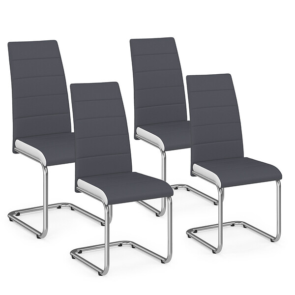 ID MARKET - Lot de 4 chaises MIA grises liseré blanc pour salle à manger - large