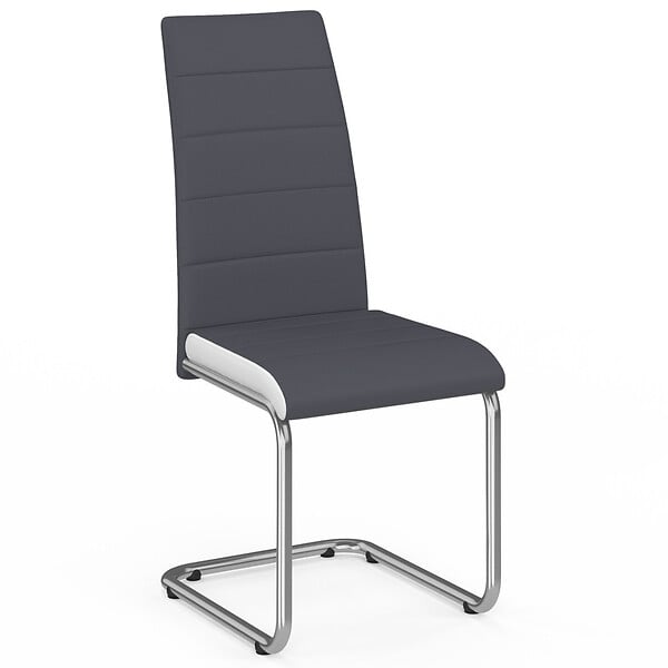 ID MARKET - Lot de 4 chaises MIA grises liseré blanc pour salle à manger - large