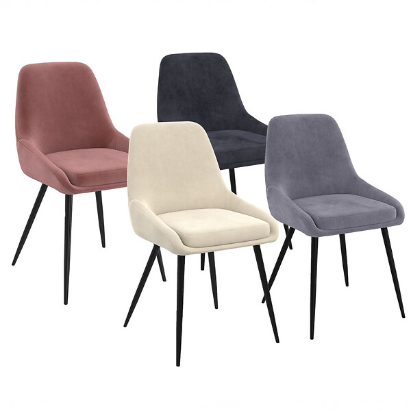 ID MARKET - Lot de 4 chaises THALYA en velours mix color crème, gris clair, gris foncé, rose avec accoudoirs - large