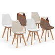 ID MARKET - Lot de 6 chaises scandinaves SARA beige, blanc et velours patchworks marron et beige - vignette