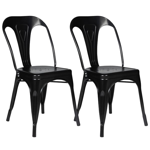 ID MARKET - Lot de 2 chaises LENY métal noir mat empilable aspect brut factory - large