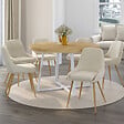 ID MARKET - Lot de 6 chaises de salle à manger THALYA en velours beige et pieds effet bois avec accoudoirs - vignette