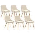 ID MARKET - Lot de 6 chaises de salle à manger THALYA en velours beige et pieds effet bois avec accoudoirs - vignette