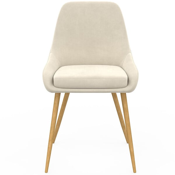 ID MARKET - Lot de 6 chaises de salle à manger THALYA en velours beige et pieds effet bois avec accoudoirs - large