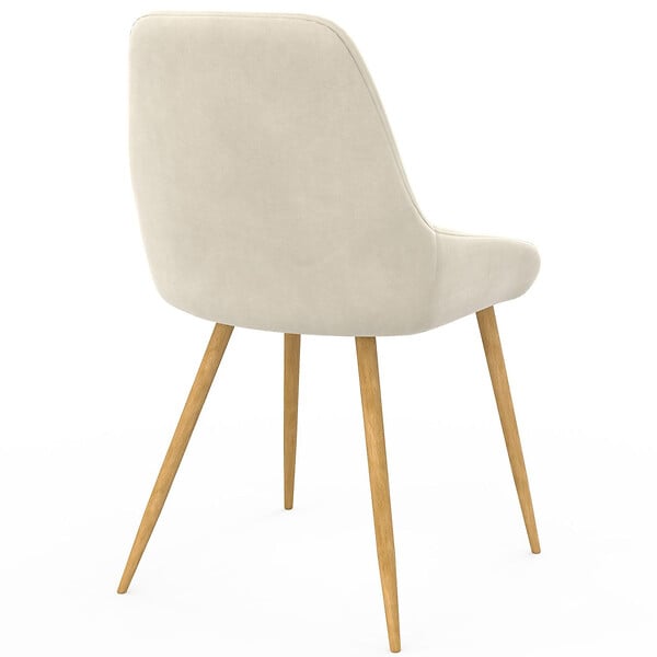 ID MARKET - Lot de 6 chaises de salle à manger THALYA en velours beige et pieds effet bois avec accoudoirs - large