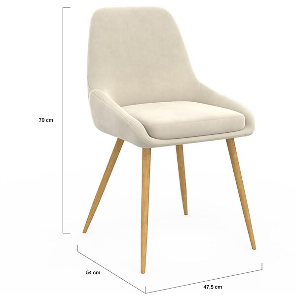 ID MARKET - Lot de 6 chaises de salle à manger THALYA en velours beige et pieds effet bois avec accoudoirs - large