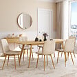 ID MARKET - Lot de 6 chaises MILA en velours beige et pieds effet bois pour salle à manger - vignette