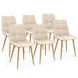 ID MARKET - Lot de 6 chaises MILA en velours beige et pieds effet bois pour salle à manger - vignette