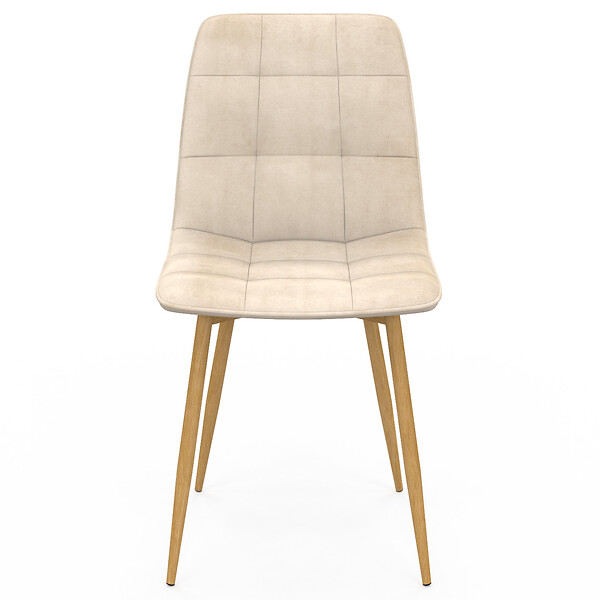 ID MARKET - Lot de 6 chaises MILA en velours beige et pieds effet bois pour salle à manger - large
