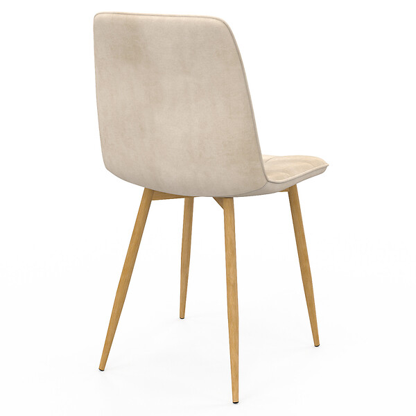 ID MARKET - Lot de 6 chaises MILA en velours beige et pieds effet bois pour salle à manger - large