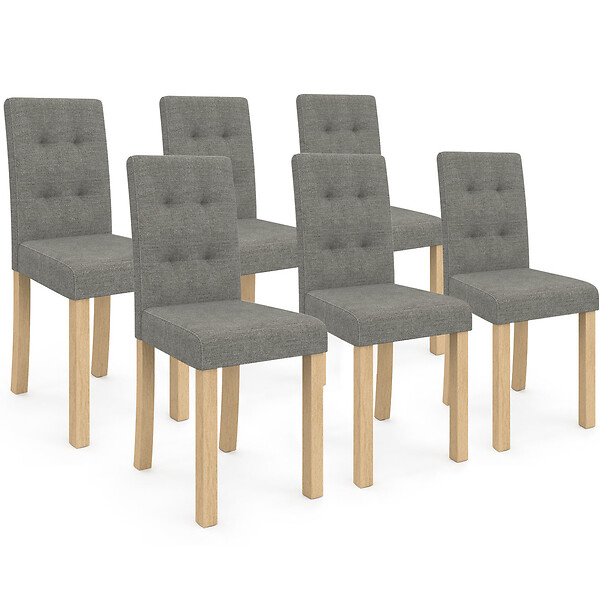 ID MARKET - Lot de 6 chaises POLGA capitonnées grises pour salle à manger - large