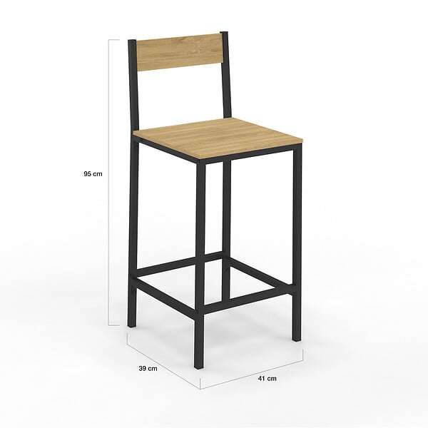 ID MARKET - Lot de 6 tabourets de bar DETROIT avec dossier chaise de cuisine design industriel - large