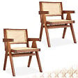 TECTAKE - Lot 2 chaises de salle à manger cannage viennois boho chêne foncé - vignette