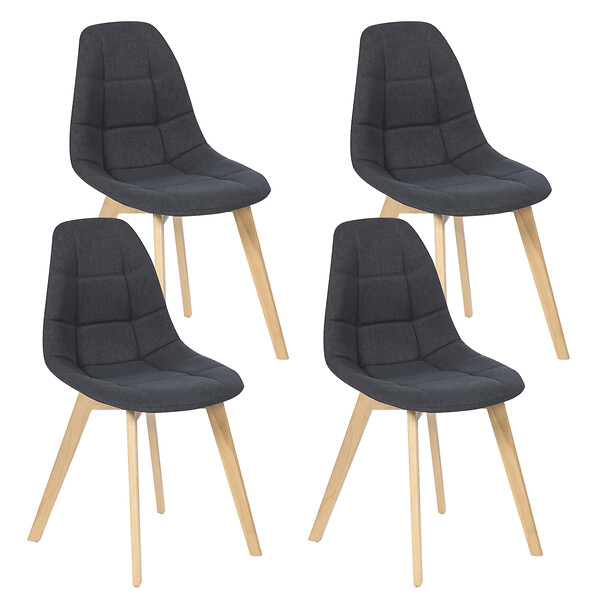 ID MARKET - Lot de 4 chaises scandinaves GABY grises en tissu pour salle à manger - large