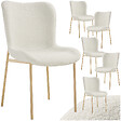 TECTAKE - 6 chaises rembourrées tissu bouclette ergonomiques blanc/doré - vignette