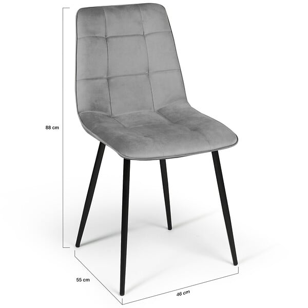 ID MARKET - Lot de 4 chaises MILA en velours mix color pastel bleu, gris clair, gris foncé, rose - large
