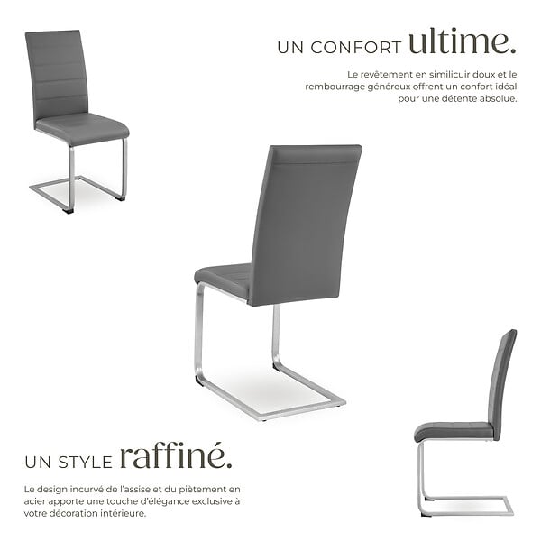 TECTAKE - Ensemble 6 chaises style scandinave rembourrées cuir synthétique gris - large