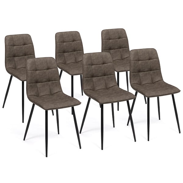 ID MARKET - Lot de 6 chaises MILA en PU marron vintage pour salle à manger - large