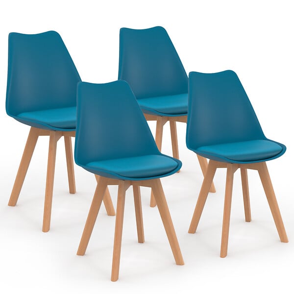 ID MARKET - Lot de 4 chaises scandinaves SARA bleu canard pour salle à manger - large