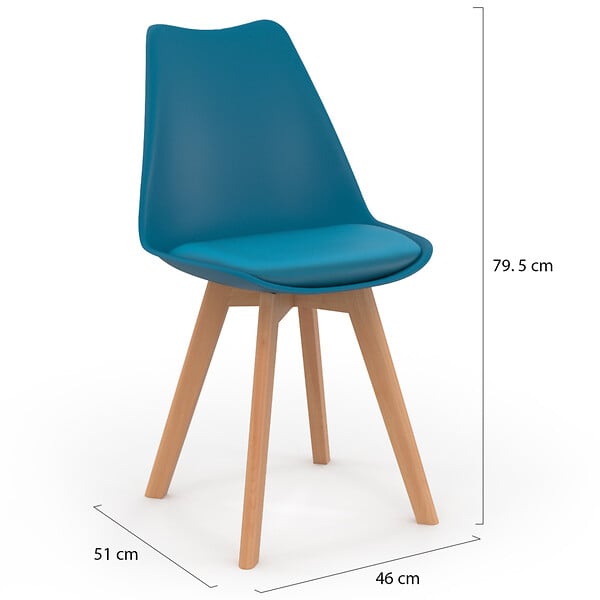 ID MARKET - Lot de 4 chaises scandinaves SARA bleu canard pour salle à manger - large
