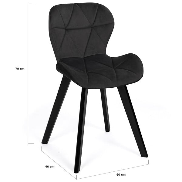 ID MARKET - Lot de 4 chaises ROBINE en velours noir pieds noirs - large