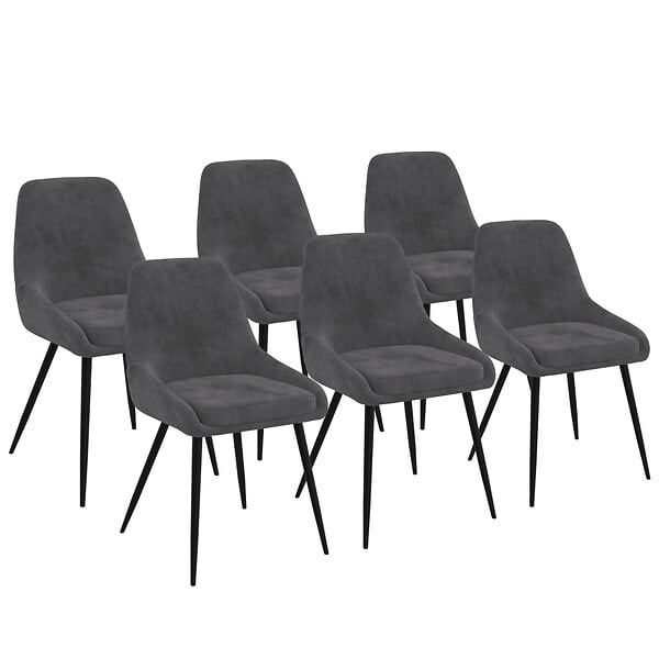ID MARKET - Lot de 6 chaises THALYA en velours gris foncé avec accoudoirs - large