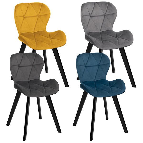 ID MARKET - Lot de 4 chaises ROBINE en velours mix color bleu, gris foncé, gris clair et jaune - large