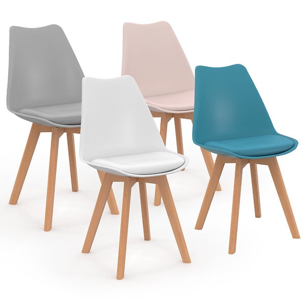 ID MARKET - Lot de 4 chaises scandinaves SARA mix color pastel rose, blanc, gris clair, bleu - large