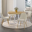 ID MARKET - Lot de 4 chaises THALYA en velours beige et pieds effet bois avec accoudoirs - vignette