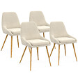 ID MARKET - Lot de 4 chaises THALYA en velours beige et pieds effet bois avec accoudoirs - vignette