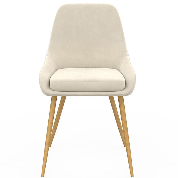 ID MARKET - Lot de 4 chaises THALYA en velours beige et pieds effet bois avec accoudoirs - large