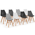 ID MARKET - Lot de 8 chaises scandinaves SARA mix color blanc x2, gris clair x2, gris foncé x2, noir x2 - vignette
