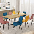 ID MARKET - Lot de 8 chaises MILA en velours mix color bleu x3, rose x3, jaune ocre x2 - vignette