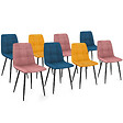 ID MARKET - Lot de 8 chaises MILA en velours mix color bleu x3, rose x3, jaune ocre x2 - vignette