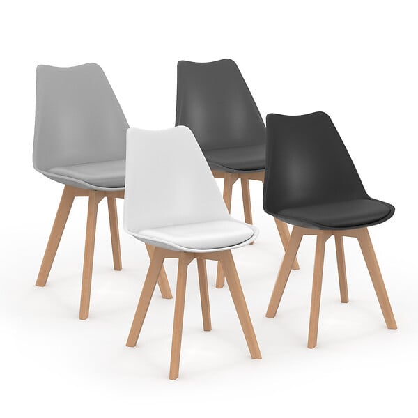 ID MARKET - Lot de 4 chaises scandinaves SARA mix color gris foncé, gris clair, blanc et noir - large