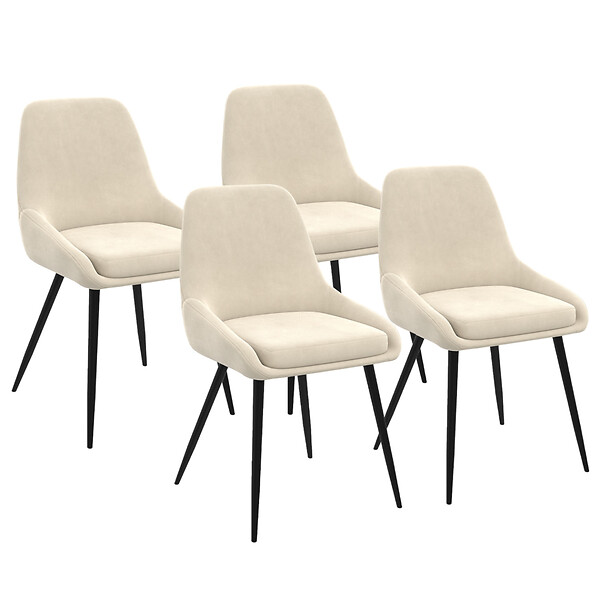 ID MARKET - Lot de 4 chaises THALYA en velours beige avec accoudoirs - large