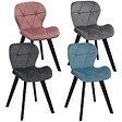 ID MARKET - Lot de 4 chaises ROBINE en velours mix color pastel bleu, gris clair, gris foncé, rose - vignette