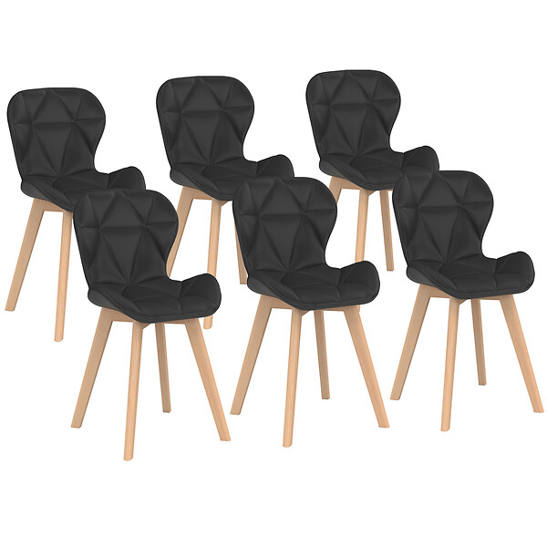 ID MARKET - Lot de 6 chaises ROBINE en PU noires pour salle à manger - large