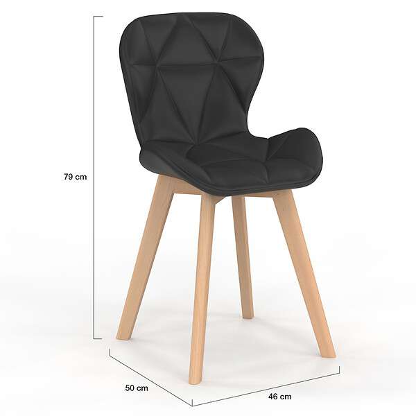 ID MARKET - Lot de 6 chaises ROBINE en PU noires pour salle à manger - large