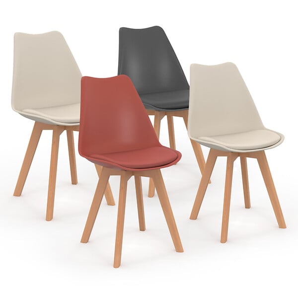 ID MARKET - Lot de 4 chaises scandinaves SARA mix color gris foncé, terracotta, beige x2 - large