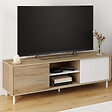 ID MARKET - Meuble TV 140 cm EASY montage sans outils 2 portes coulissantes réversibles effet bois et blanc - vignette