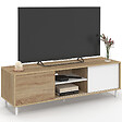 ID MARKET - Meuble TV 140 cm EASY montage sans outils 2 portes coulissantes réversibles effet bois et blanc - vignette