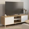 ID MARKET - Meuble TV 140 cm EASY montage sans outils 2 portes coulissantes réversibles effet bois et blanc - vignette