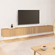 ID MARKET - Meuble TV 270 cm suspendu JULIETTE 3 portes lattes tasseau bois coloris chêne - vignette