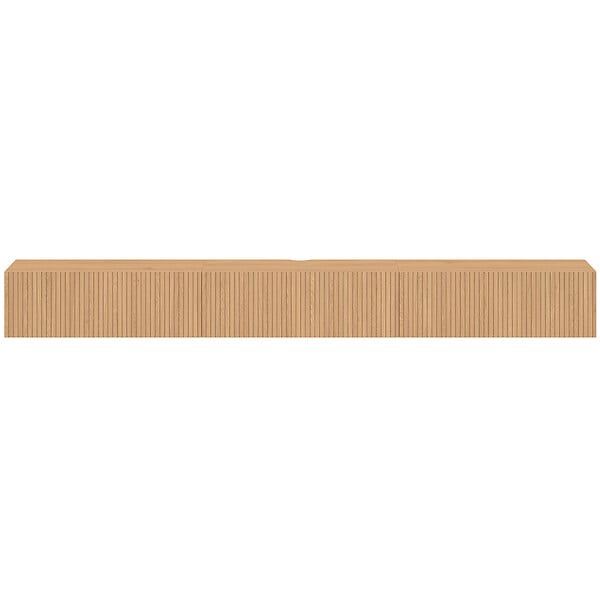 ID MARKET - Meuble TV 270 cm suspendu JULIETTE 3 portes lattes tasseau bois coloris chêne - large