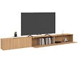ID MARKET - Meuble TV 270 cm suspendu JULIETTE 3 portes lattes tasseau bois coloris chêne - vignette