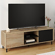 ID MARKET - Meuble TV 140 cm EASY montage sans outils 2 portes coulissantes réversibles effet bois et noir - vignette