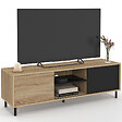 ID MARKET - Meuble TV 140 cm EASY montage sans outils 2 portes coulissantes réversibles effet bois et noir - vignette