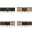 ID MARKET - Meuble TV 140 cm EASY montage sans outils 2 portes coulissantes réversibles effet bois et noir - vignette