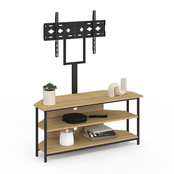 ID MARKET - Meuble TV 100 cm d'angle DETROIT avec étagères et support TV réglable de 32 à 70 pouces design industriel - large